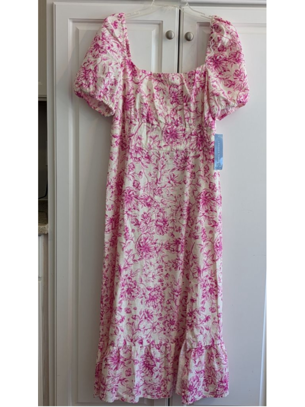 Women's London Time White Pink Floral Midi Dress Plus Size 16